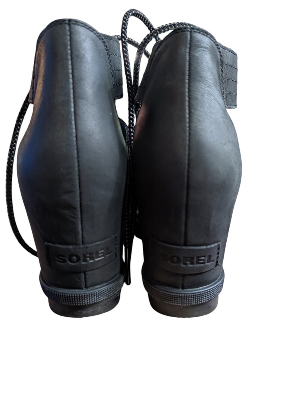 Sorel Joanie Lace Wedge Sandals Black Leather Hidden Wedge Gladiator Size 10.5 - Picture 6 of 10